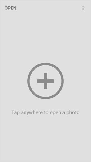 Toque en cualquier lugar de la pantalla para importar su imagen a la aplicación móvil Snapseed.