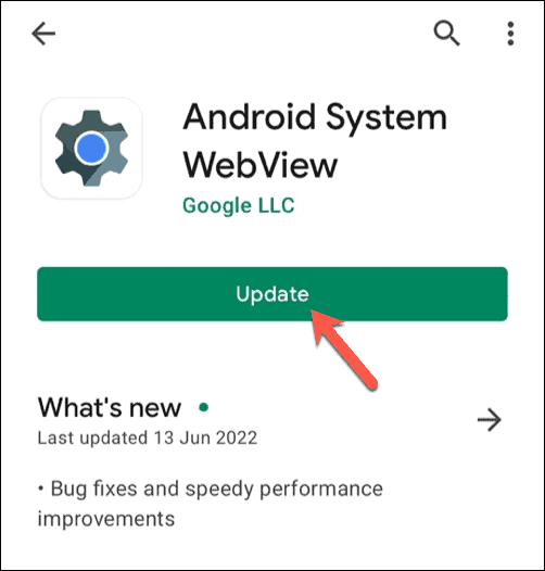 Actualización de WebView del sistema Android en Google Play Store