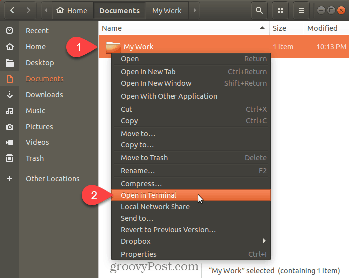 Seleccione Abrir en Terminal en Ubuntu Linux