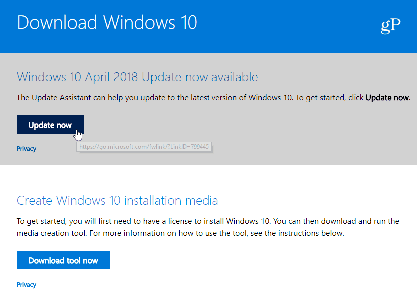 Descargue la actualización de Windows 10 de abril de 2018