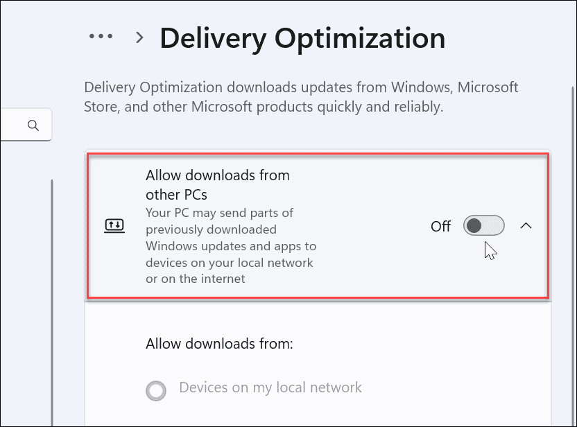 Deshabilitar la optimización de entrega en Windows 11