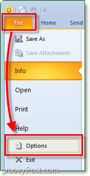 en Microsoft Outlook 2010, haga clic en la cinta de archivo para ingresar el fondo y luego haga clic en el botón de opciones