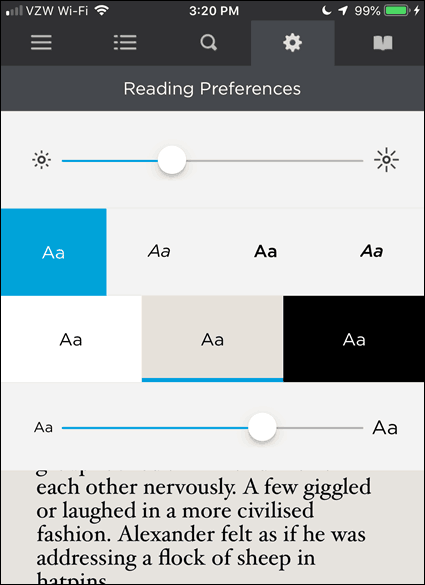 Preferencias de lectura en BookFusion para iOS