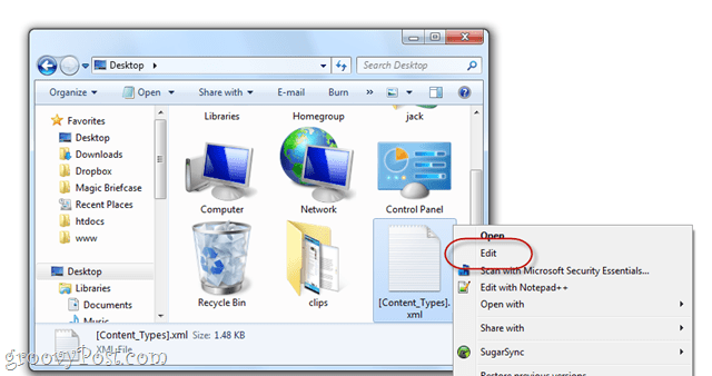 Cómo explorar el contenido de un archivo .docx en Windows 7