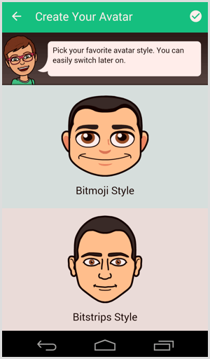 bitmoji elige el estilo de avatar