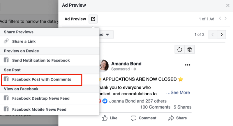 paso 1 de cómo revisar los comentarios negativos para los anuncios de Facebook