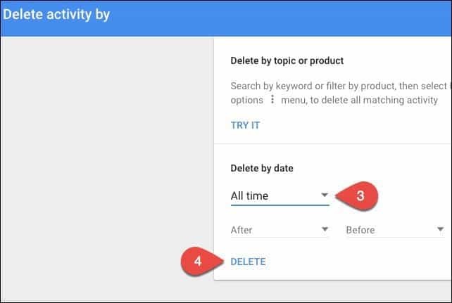 eliminar datos de actividad de google