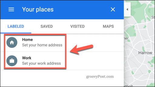 Menú de Google Maps Your Places