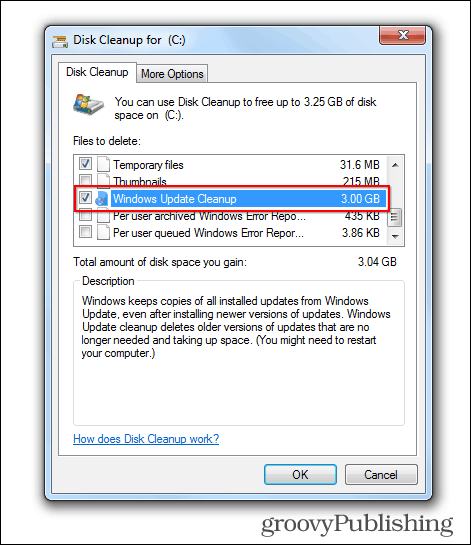 actualización de Windows 7 eliminar archivos antiguos espacio de limpieza de disco ocupado