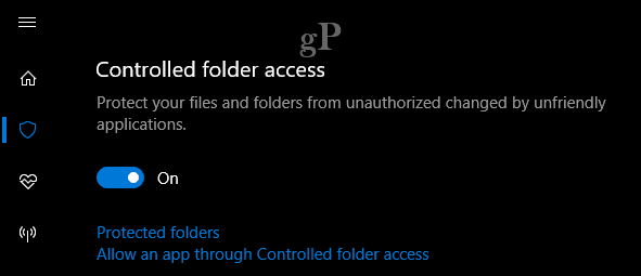 ransomware de acceso controlado a carpetas de Windows 10