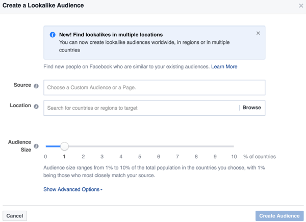 Facebook Ads Manager le permite crear una audiencia similar a una audiencia que ya ha interactuado con su negocio.