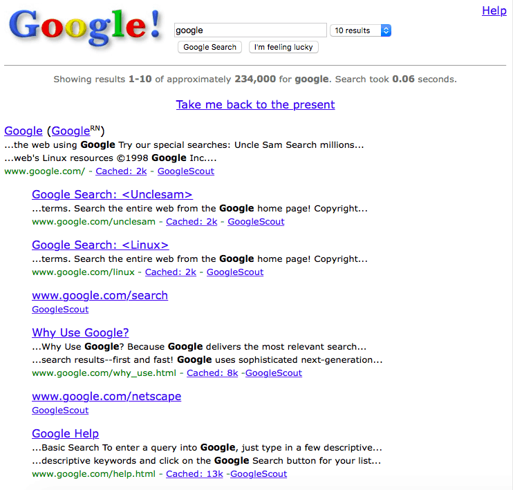 Viernes divertido: Regrese a la Web 1.0 buscando en Google "1998"