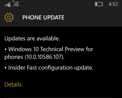 Windows 10 Mobile Insider Preview Build 10586.107 y Release Preview Ring