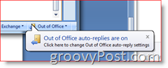 Esquina inferior derecha de Outlook 2007 - Recordatorio de respuesta automática fuera de la oficina habilitado