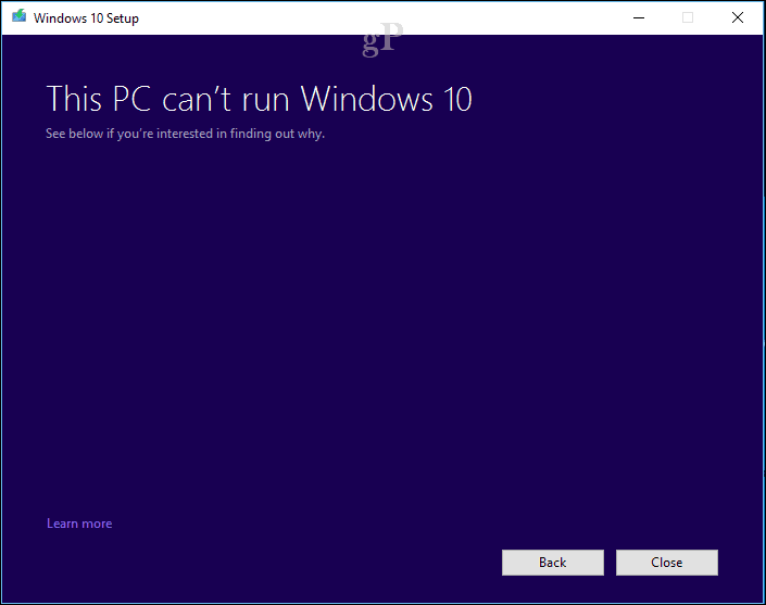 configuración de Windows 10: la PC no puede ejecutar Windows 10
