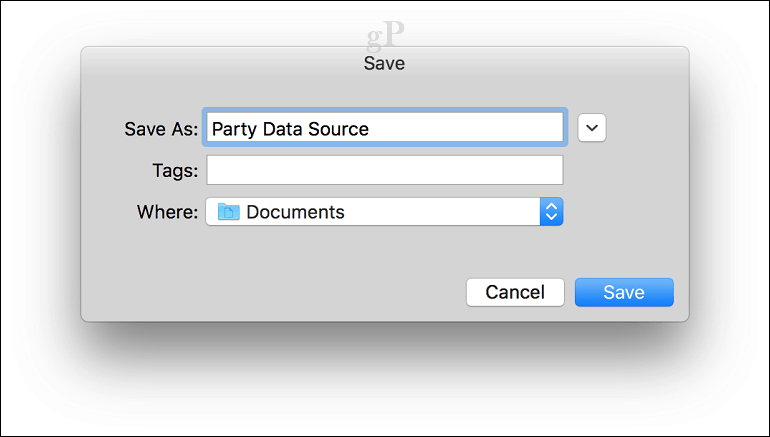 Microsoft Word para Mac Mail Merge - fuente de datos Dave