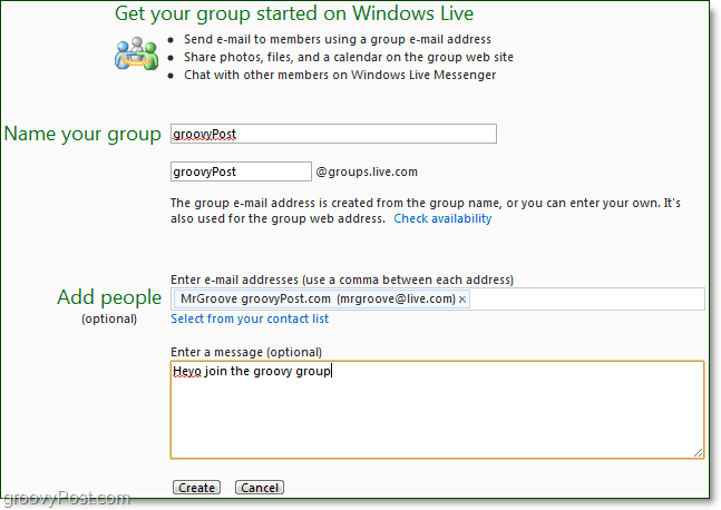 crear un grupo de windows live