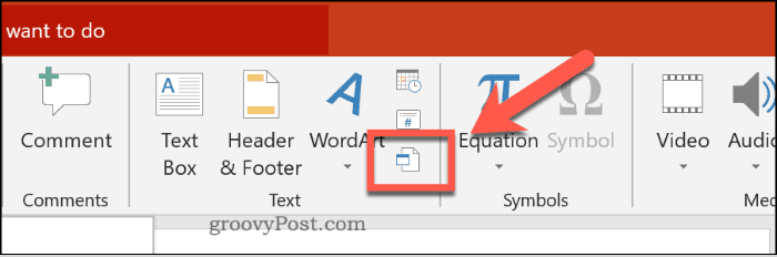 El botón Insertar objeto en PowerPoint