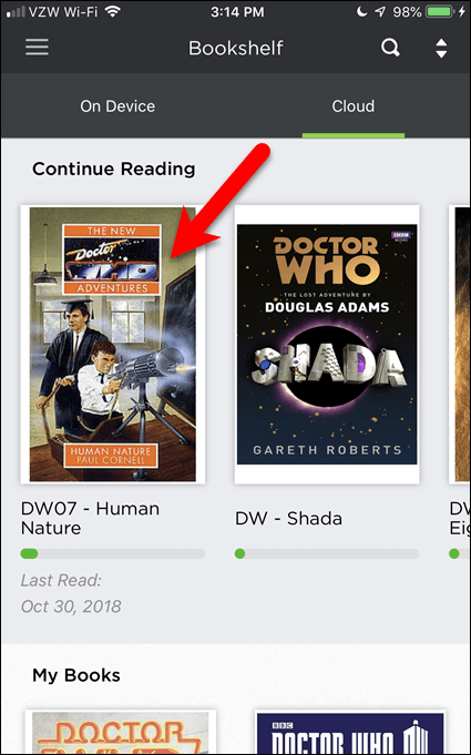 Toque un libro para descargarlo a BookFusion en su dispositivo iOS