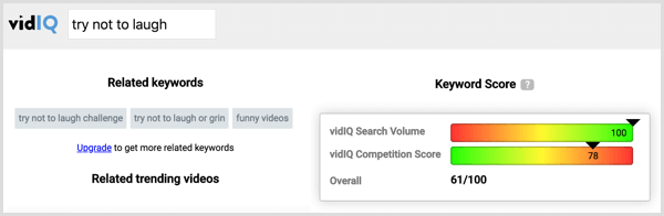 Haga clic en la etiqueta de un competidor en VidIQ para ver el volumen de búsqueda y la competencia para esa etiqueta.