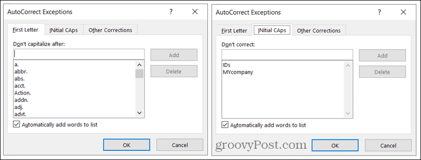 Excepciones de Autocorrección en Windows