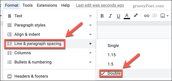 Configuración de la regla de doble espacio en Google Docs