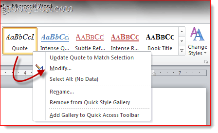 Métodos abreviados de teclado de estilo personalizado Word 2010