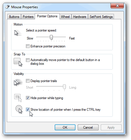 Cómo encontrar fácilmente el puntero del mouse en Windows