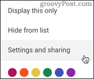 La configuración y la opción para compartir en Google Calendar