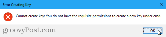 No se puede crear un error clave en el Registro de Windows