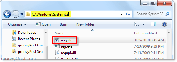coloque la papelera de reciclaje en la carpeta system32 de windows 7