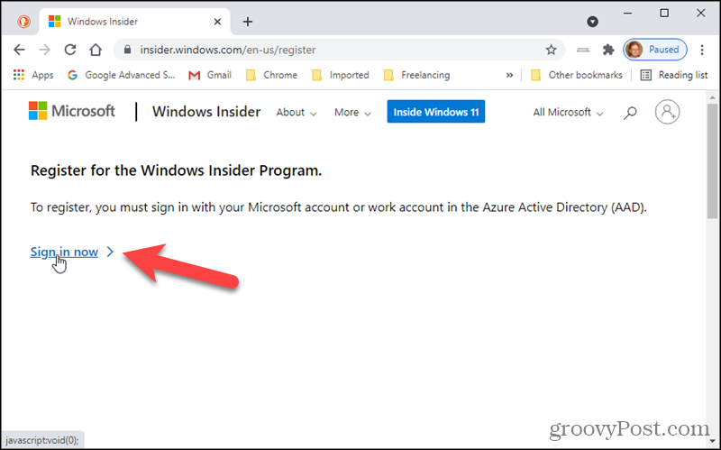 Inicie sesión en el programa Windows Insider
