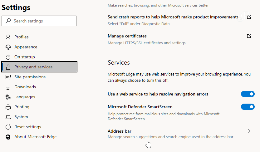 2 Privacidad y servicios de Chromium Edge