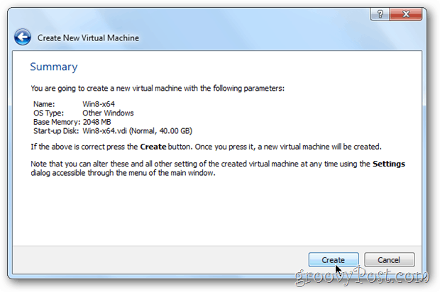 VirtualBox resumen Vm windows 8