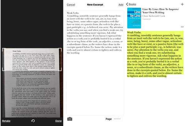 Extracto: la aplicación de iOS Book Highlighter, cómo tomar una captura de pantalla del pasaje del libro
