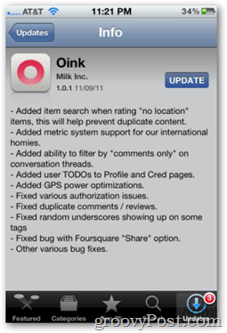 Actualización de Oink 1.0.1 desde la tienda de aplicaciones de Apple