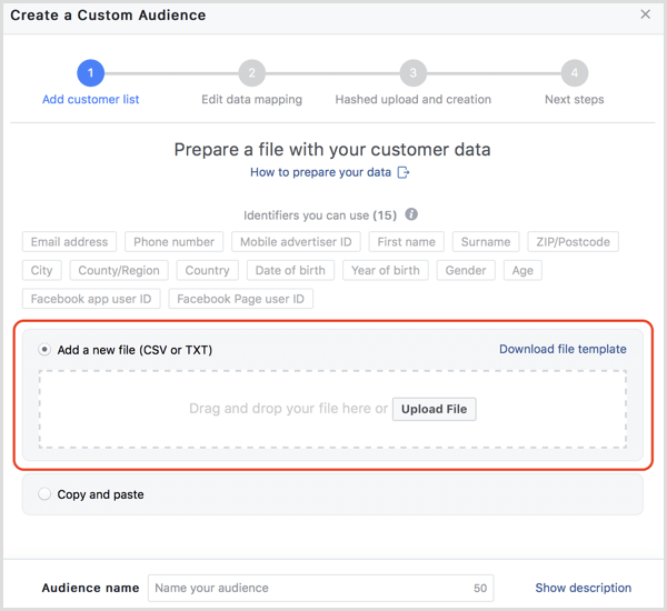 Facebook carga datos de clientes