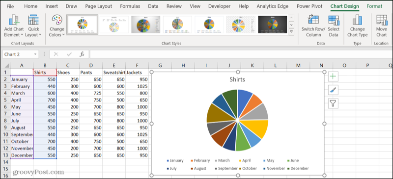 Gráfico circular en una hoja de Excel