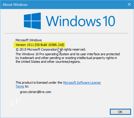 Windows 10, versión 1511, compilación 10586-318