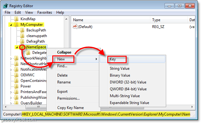 agregue una nueva subclave a la tecla NameSpace en Windows 7