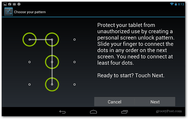 Establecer un bloqueo de pantalla en la tableta Google Nexus 7