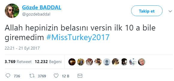 Miss Turquía competidora Gözde Baddal maldición