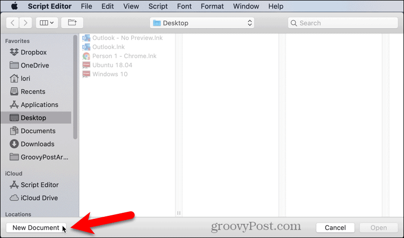 Abra un nuevo documento en Script Editor en Mac