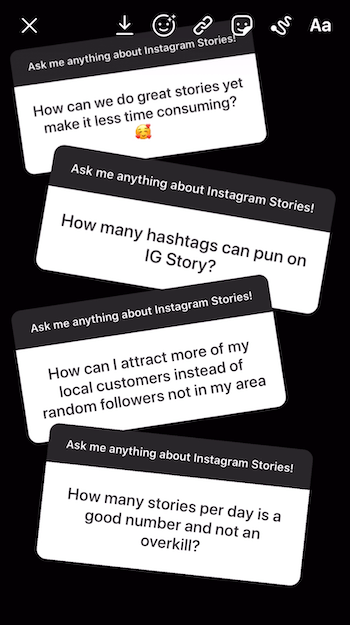 agregue múltiples respuestas de pegatinas de Preguntas a la imagen de la historia de Instagram