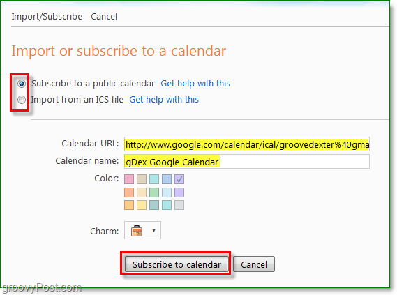 importar o suscribirse o agregar calendario a Windows Live