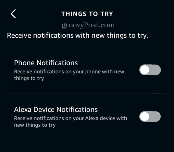 notificaciones de la aplicación alexa desactivadas