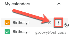 El ícono de menú de tres puntos en Google Calendar