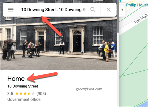 Ejemplo de dirección de casa en Google Maps
