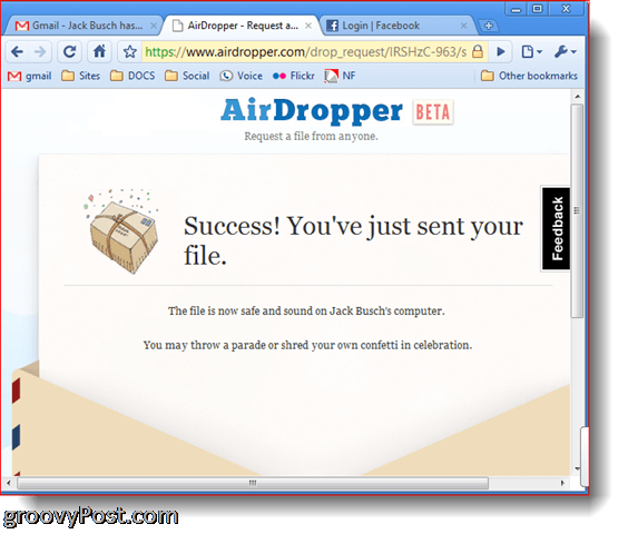 Archivo de éxito de captura de pantalla de Dropbox Airdropper foto enviado