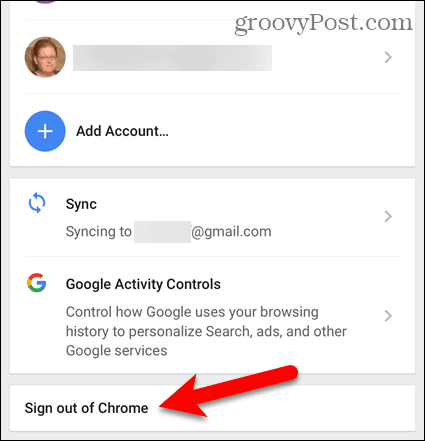 Toque Cerrar sesión de Chrome en iOS